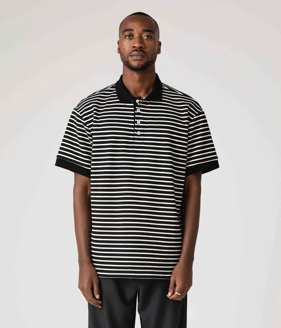 UNIFORM STRIPED SS POLO // WORN BLACK WHITE