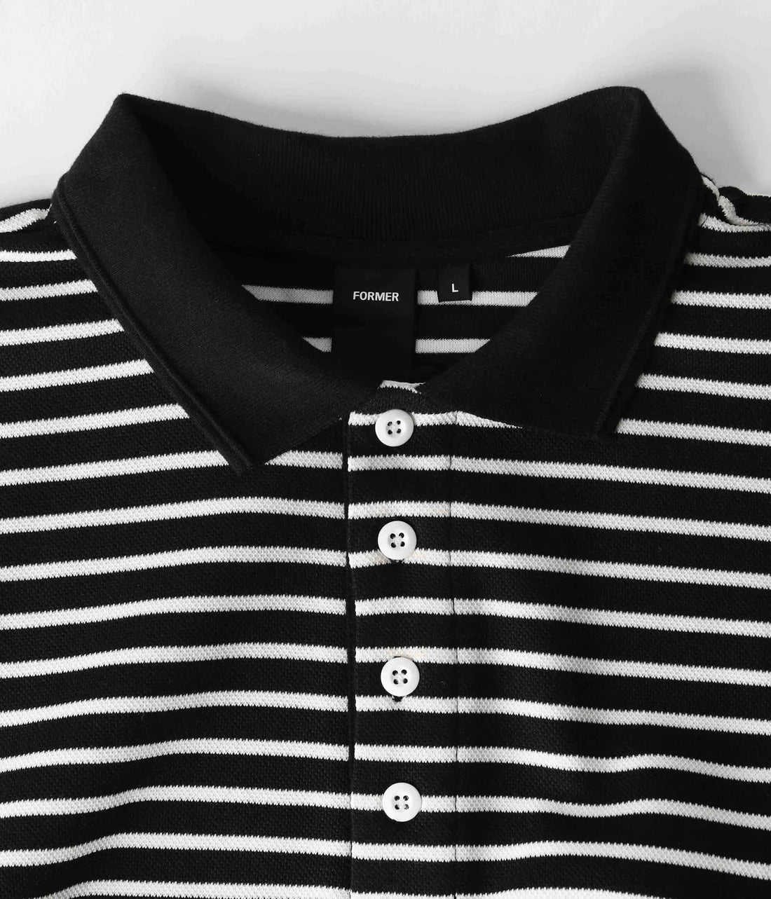 UNIFORM STRIPED SS POLO // WORN BLACK WHITE