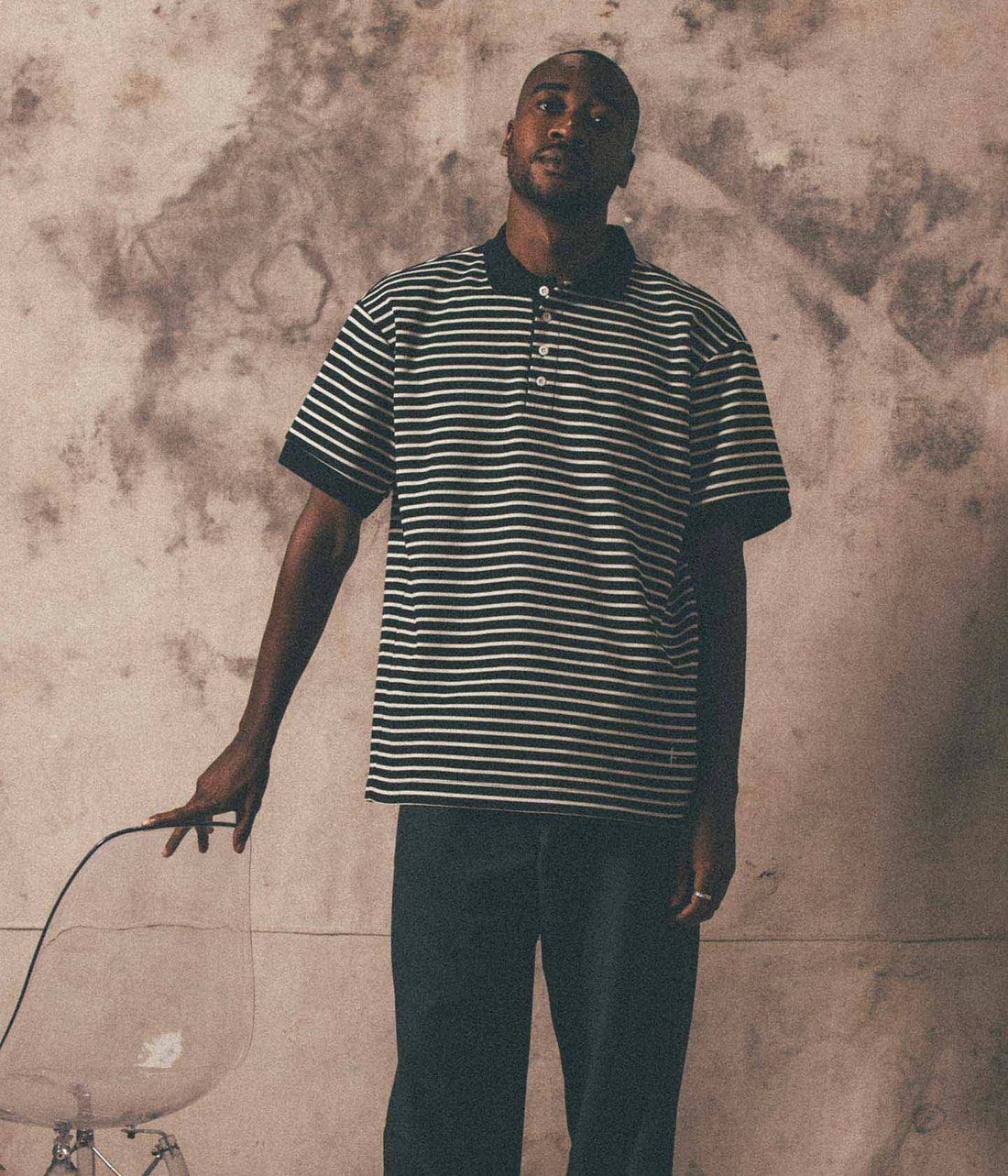UNIFORM STRIPED SS POLO // WORN BLACK WHITE