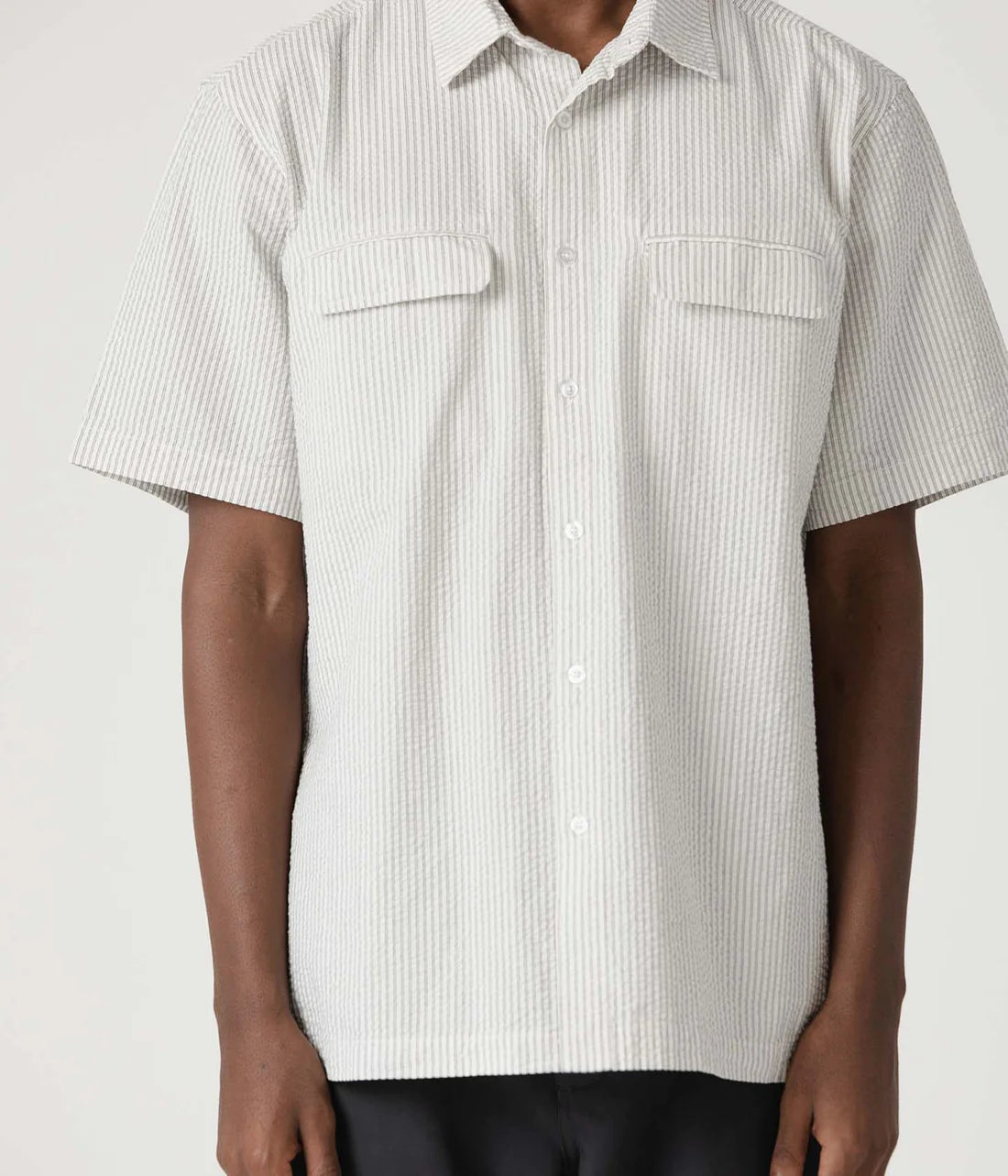 BROADCAST SEERSUCKER SS SHIRT // BONE BLACK