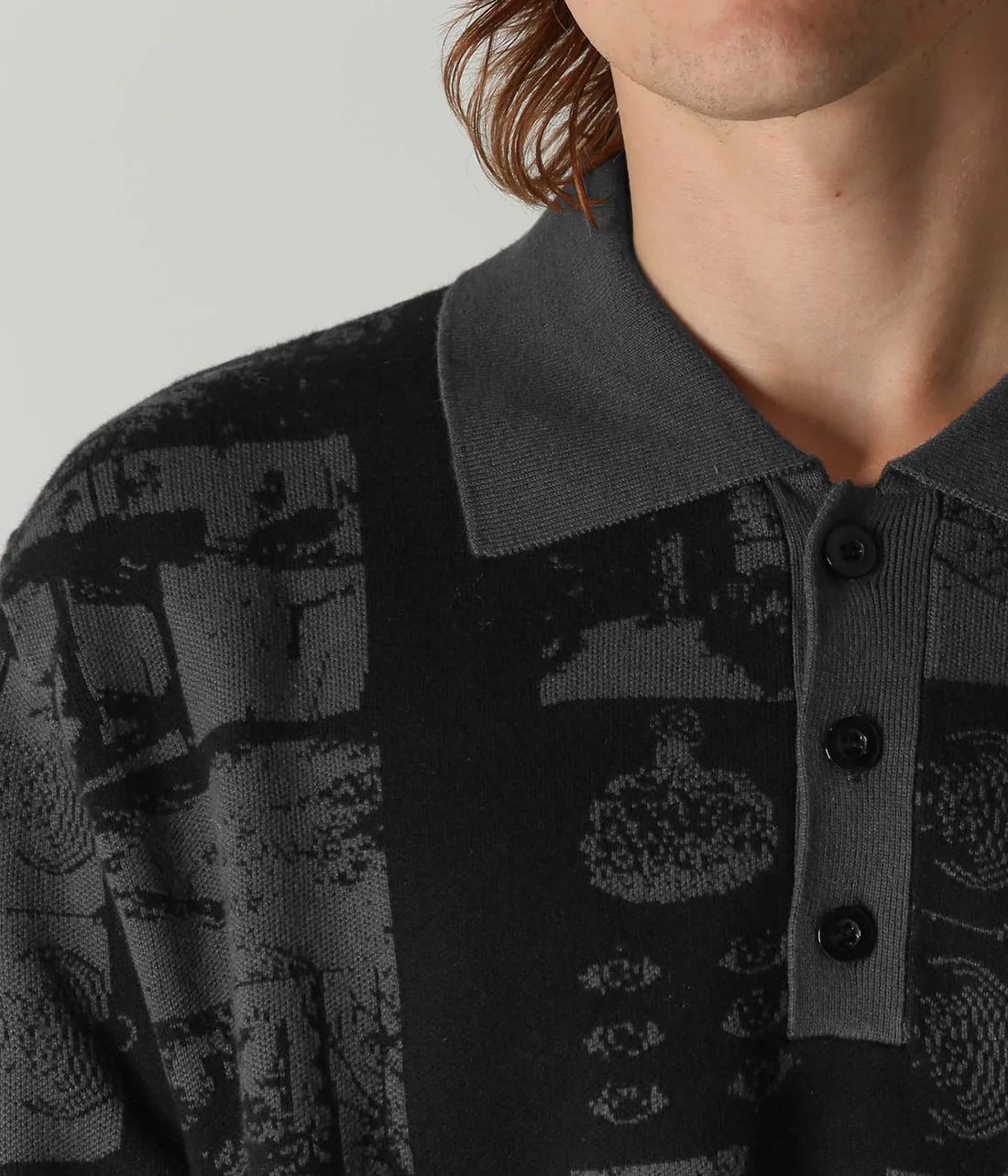 REQUIEM LS KNIT POLO // BLACK GREY