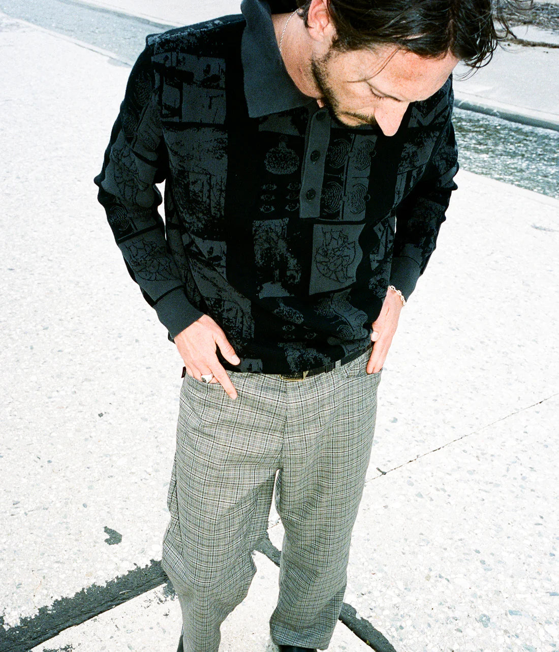 REQUIEM LS KNIT POLO // BLACK GREY