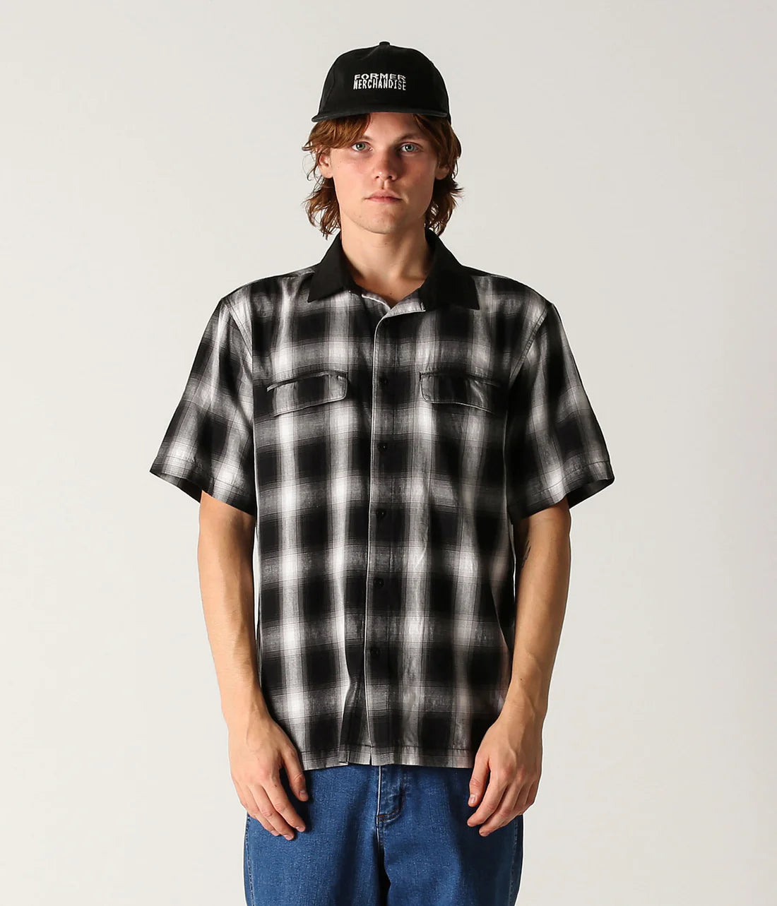 BROADCAST PLAID SS SHIRT // BLACK OMBRE