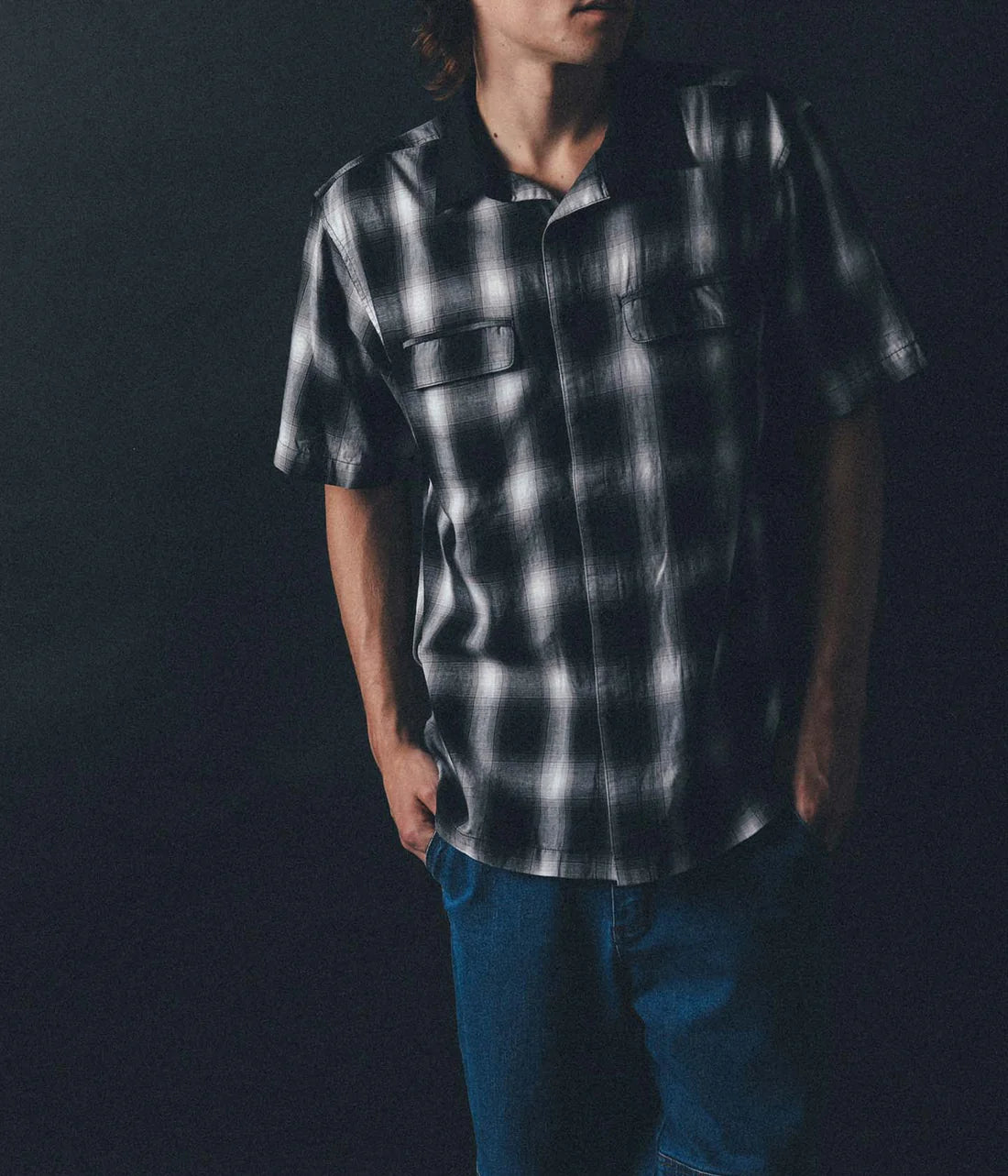 BROADCAST PLAID SS SHIRT // BLACK OMBRE