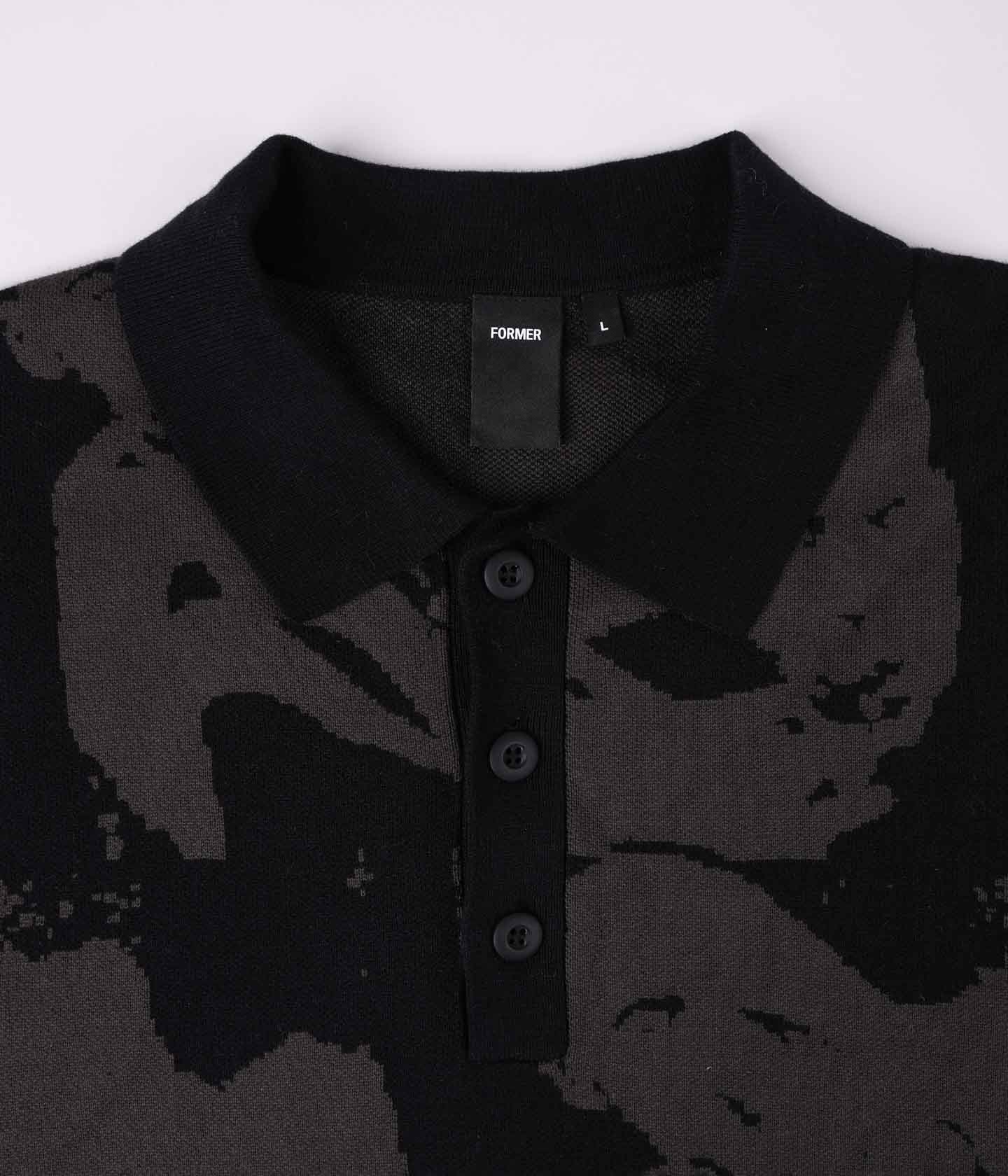 DISTORT LS KNIT POLO // BLACK