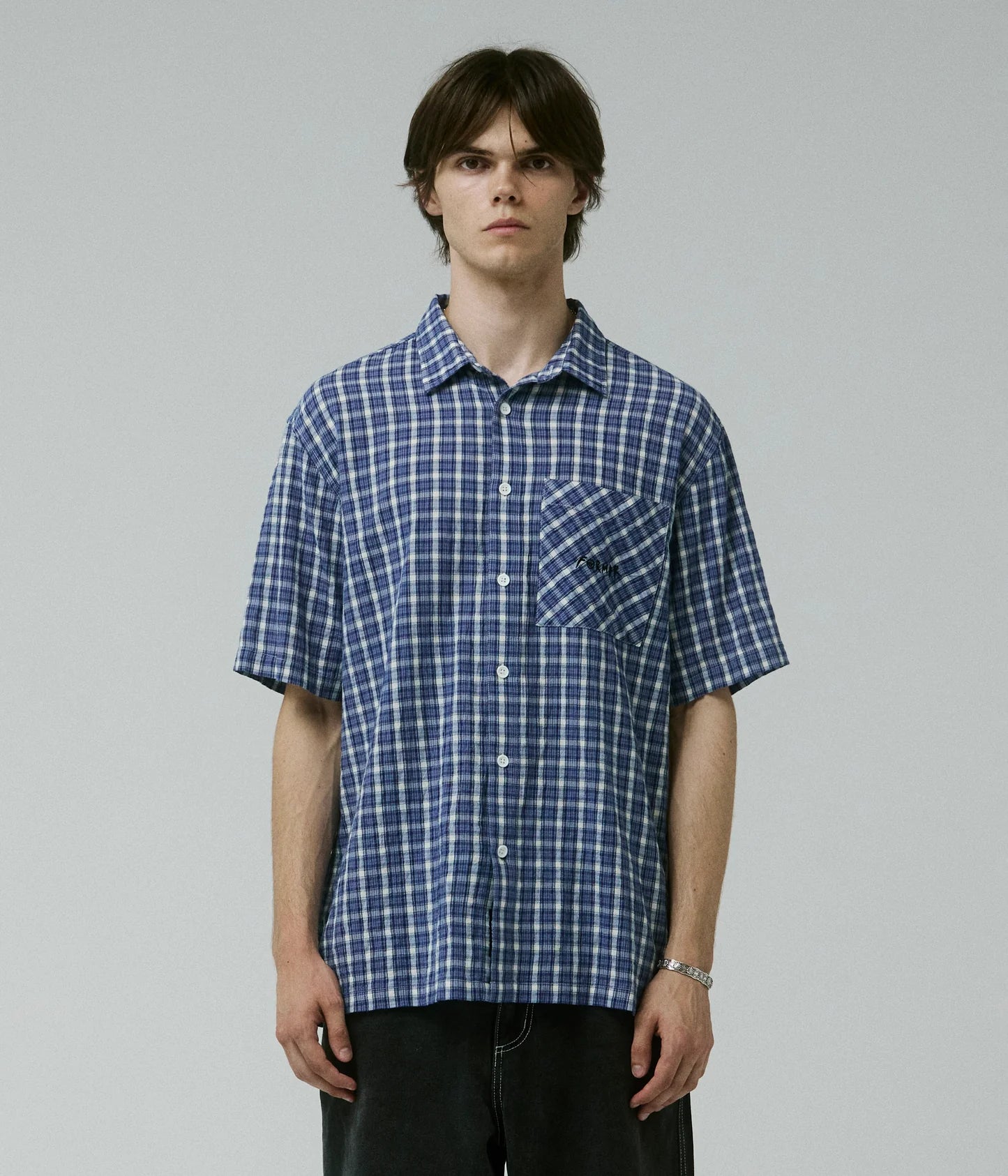 MANNERS CHECK SS SHIRT // VINTAGE NAVY