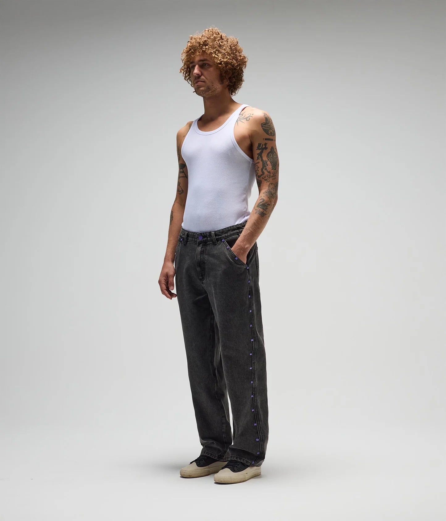 STUDDED DENIM PANT // WSHBLK
