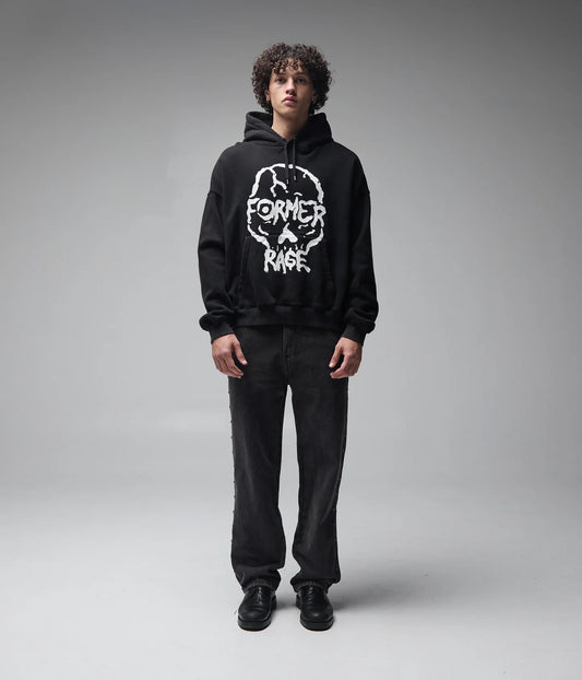 SKULLZ BOXY HEAVY HOOD // MERCH BLACK
