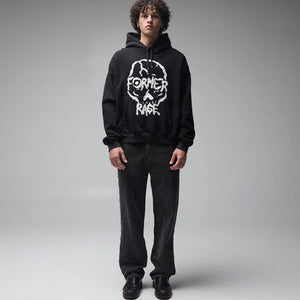 SKULLZ BOXY HEAVY HOOD // MERCH BLACK