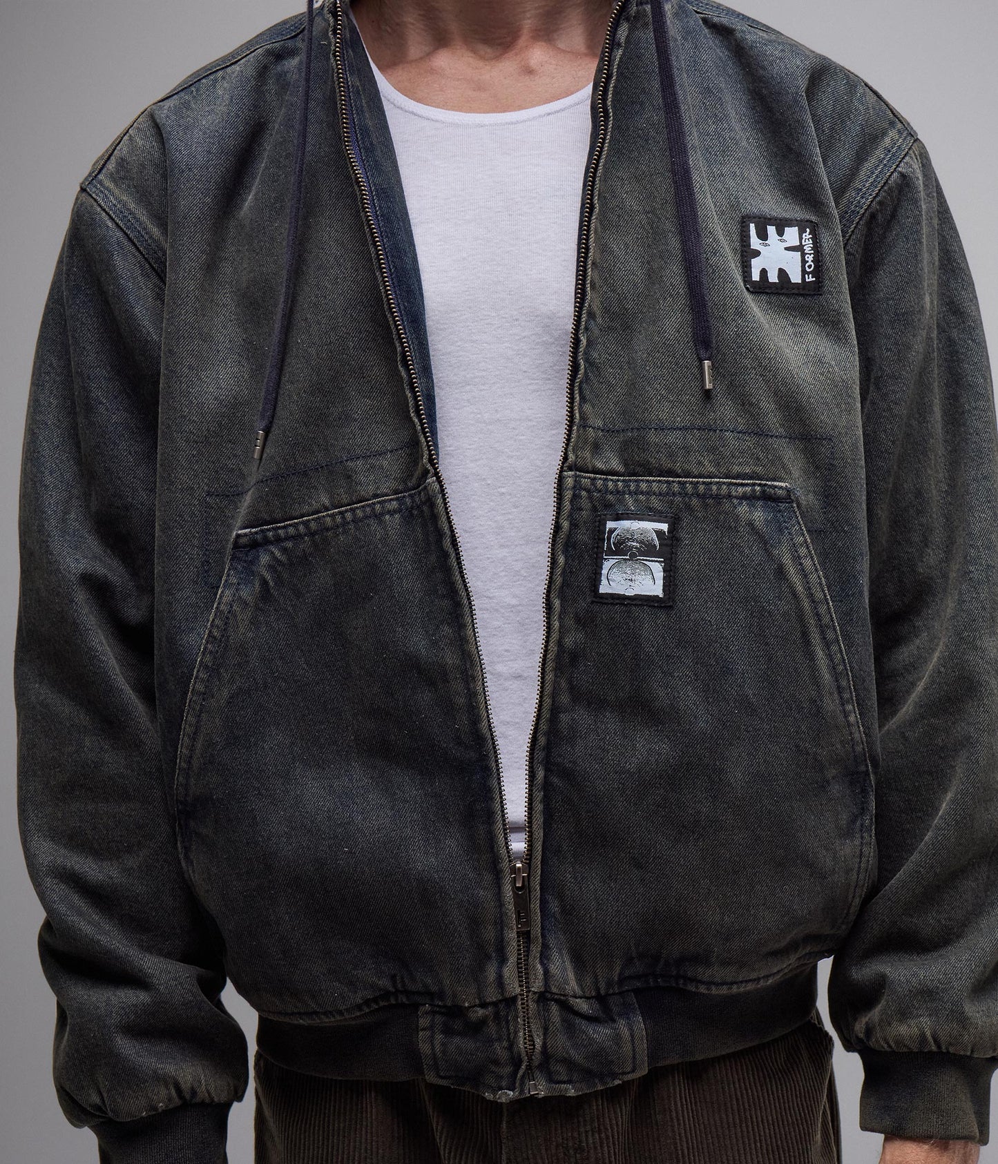 ENIGMA HOODED DENIM JACKET // DARK BLUE – FORMER MERCHANDISE
