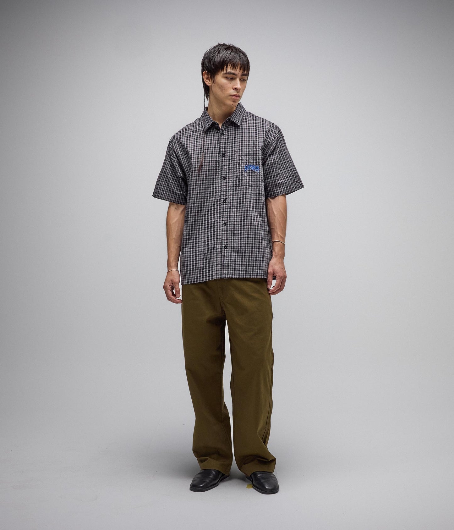 VIVIAN CHECK SS SHIRT // WORN BLACK