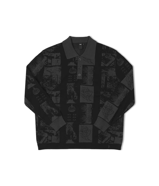 REQUIEM LS KNIT POLO // BLACK GREY