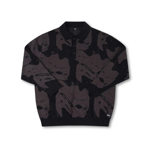 DISTORT LS KNIT POLO // BLACK