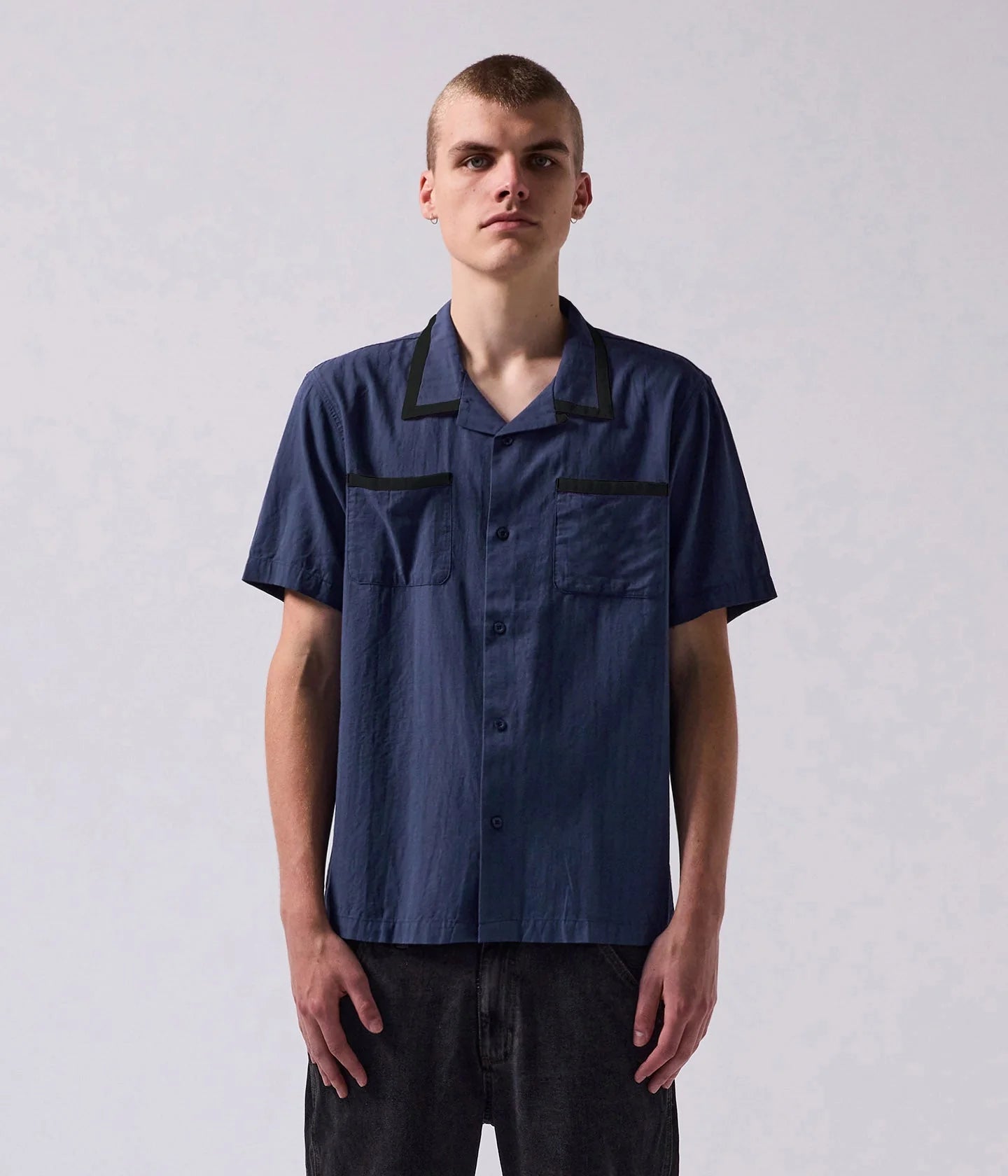 PINSTRIPE MARILYN SS SHIRT // NAVY