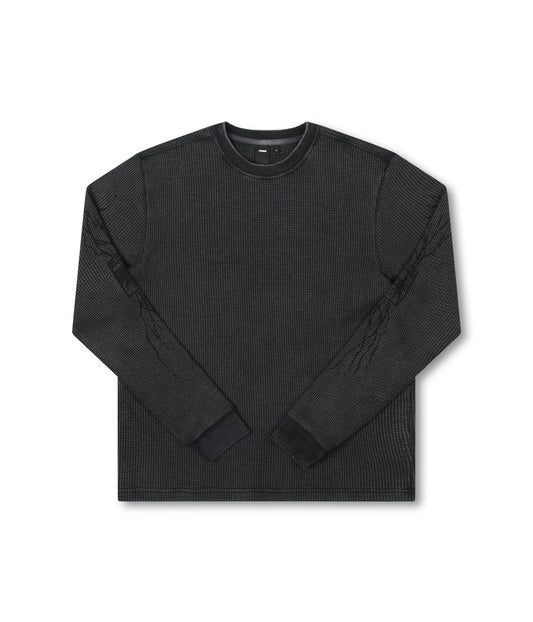 SCRAWL LS WAFFLE T-SHIRT // WASHED BLACK