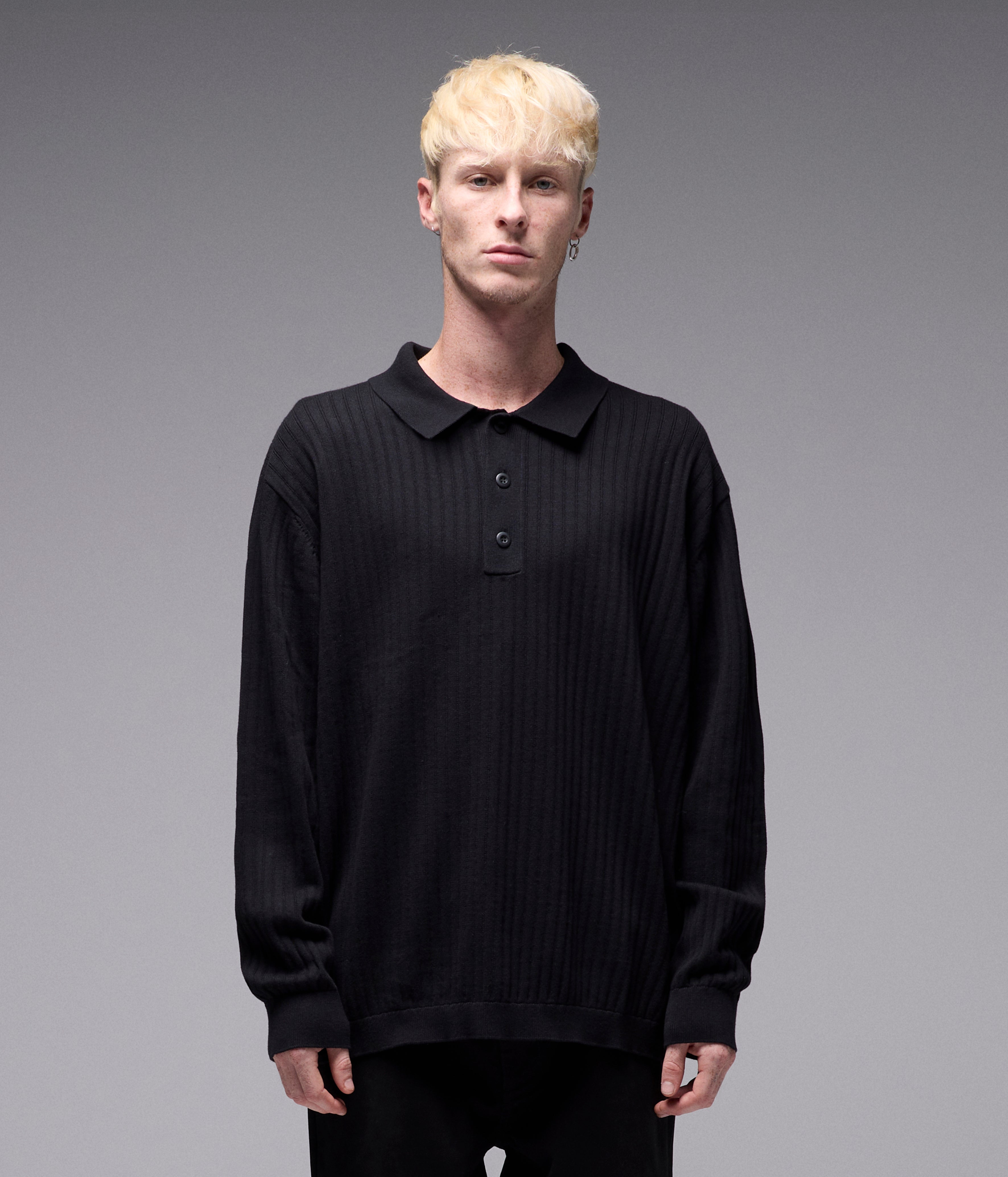 FRANCHISE LS KNIT POLO // BLACK – FORMER MERCHANDISE | JAPAN