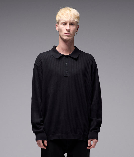 FRANCHISE LS KNIT POLO // BLACK