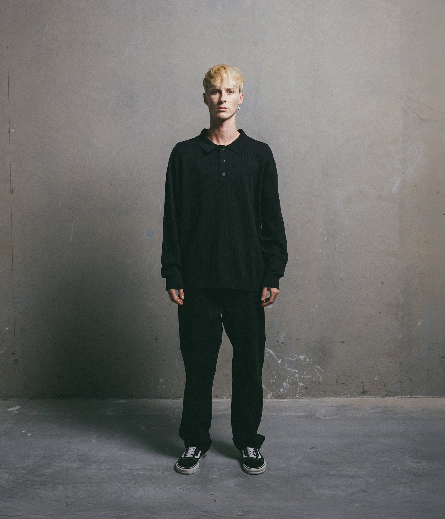 FRANCHISE LS KNIT POLO // BLACK