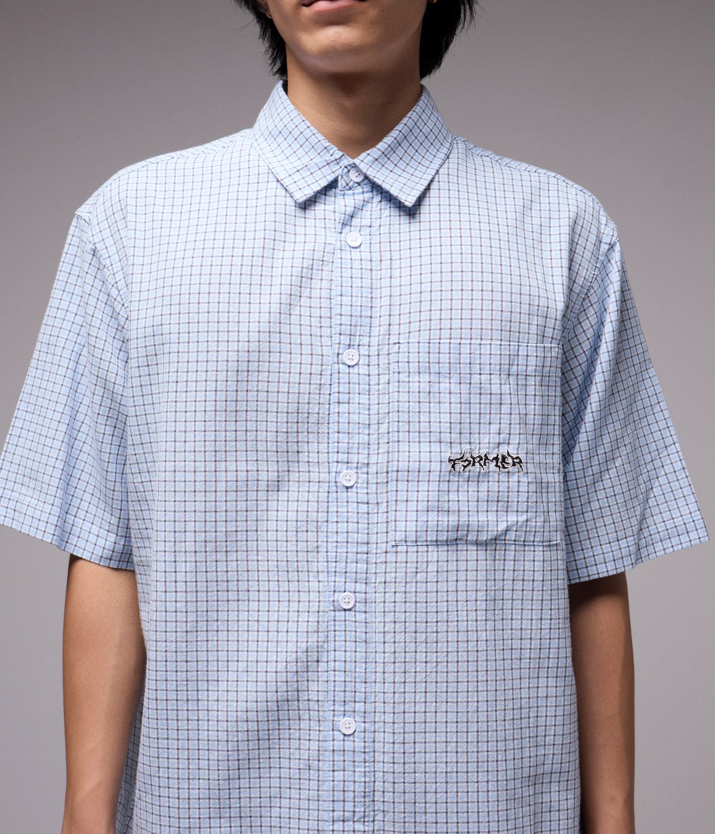 VIVIAN CHECK SS SHIRT // BLUE