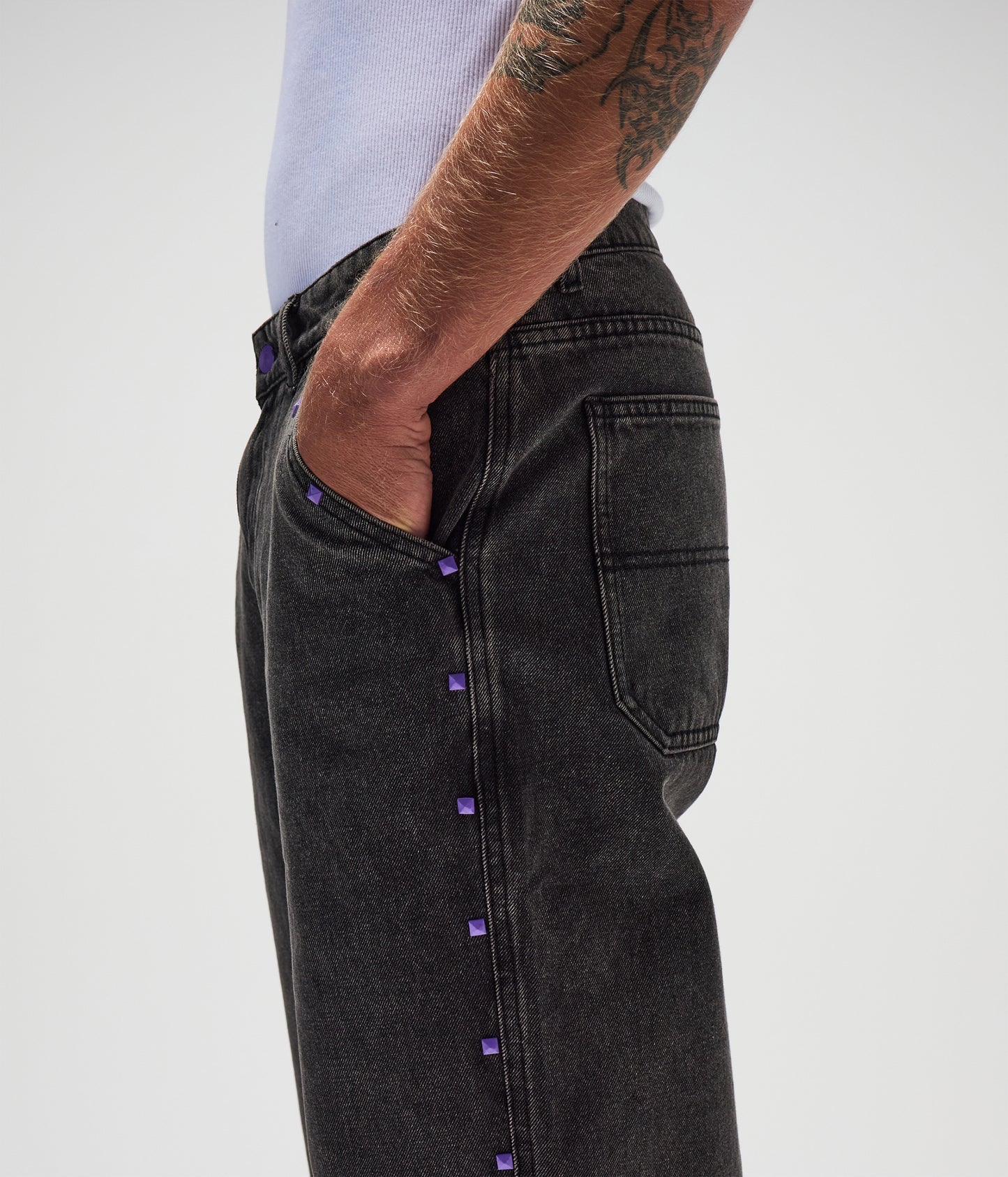 STUDDED DENIM PANT // WSHBLK