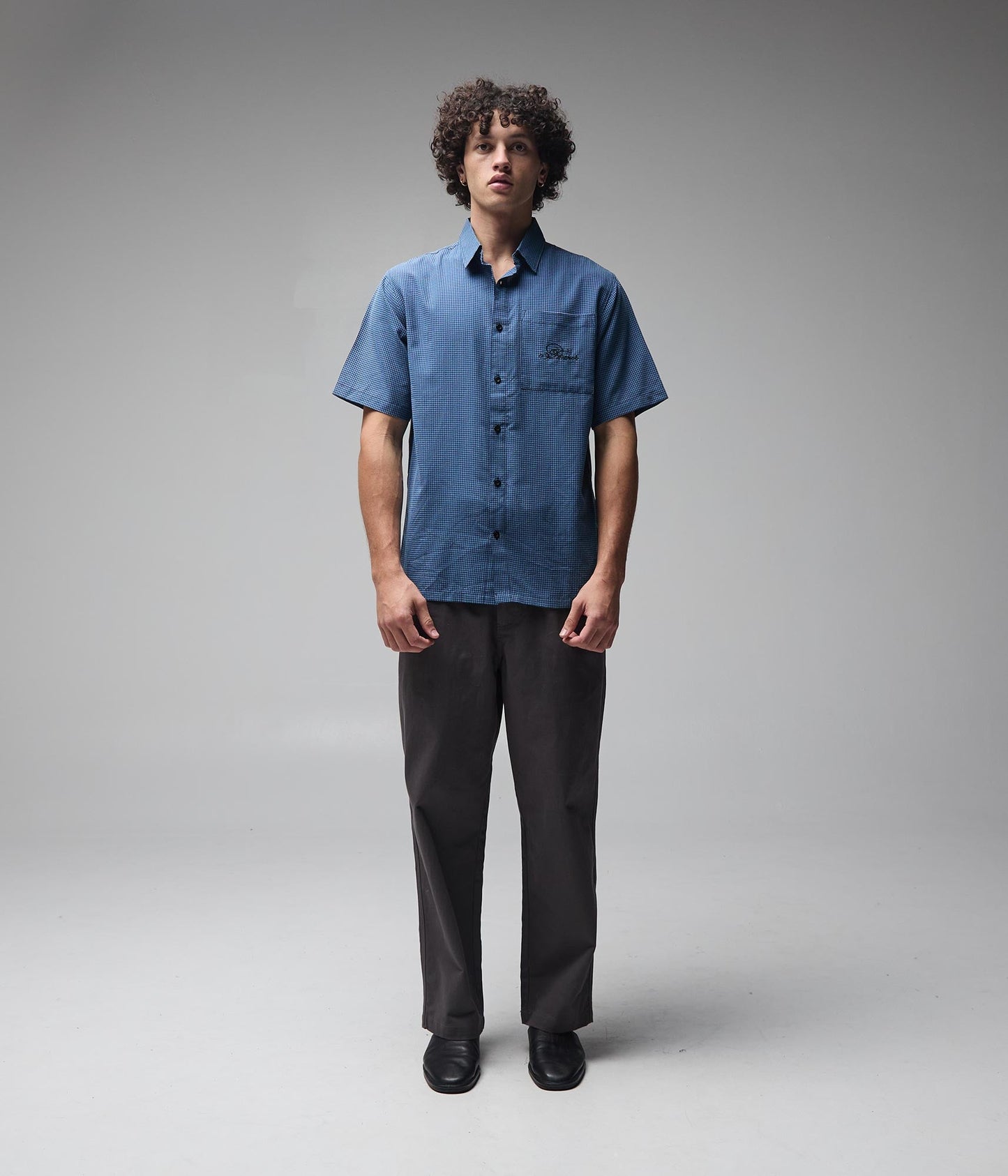 VIVIAN CHECK SS SHIRT // BLUE